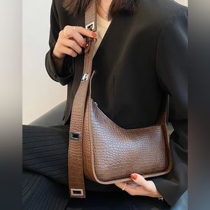 Croc Embossed Crossbody Saddle Bag
